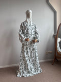 Muslin Cotton Boho Abaya, Floral Print Modest Dress, Handmade Summer