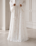 Ivory Embroidered Tencel Abaya Set, Floral Modest Dress with Scarf, Summer Nikah Eid