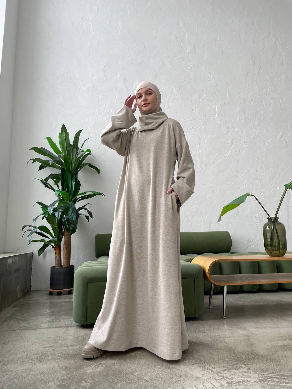 Beige wool oversize maxi dress with collar, Wiccan mantle dress, plus ScarfTurbanHijab Beige wool oversize maxi dress with collar, Wiccan mantle dress, plus ScarfTurbanHijab