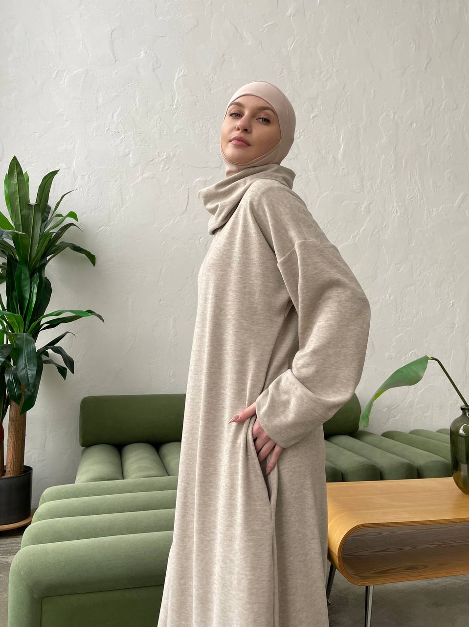 Beige wool oversize maxi dress with collar, Wiccan mantle dress, plus –  ScarfTurbanHijab