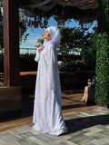 White Sequin Lace Maxi Dress, Modest Islamic Wedding