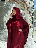 Burgundy Jersey Dress with Lace Hood, Modest Islamic Wedding Outfit, Underscarf Included