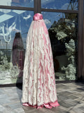 Luxury Pink Silk Burqa with 3D White Lace, Bridal Islamic Cloak