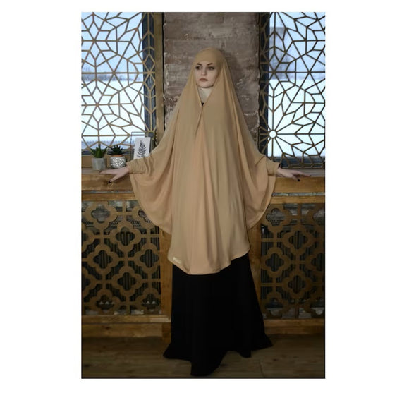 Transformer Beige Khimar, Modern Burqa, Nude Burka, Muslim Cape,ready to wear hijab, long hijab, Muslim kimono, Oversize Khimar