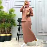 Long Sleeve Knitted, Tunic Skirt Suit Pink Color, Maxi Skirt, Free Size, Boho Oversized, Hijab, Muslim Clothing