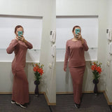 Long Sleeve Knitted, Tunic Skirt Suit Pink Color, Maxi Skirt, Free Size, Boho Oversized, Hijab, Muslim Clothing