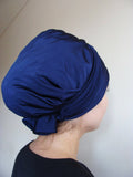Casual navy Hat, Volumizer, Sleep Alopecia Cap,Scarf Liner Slouch Hat, African bark blue Turban,Hair Snood, Glorious Original Sinar