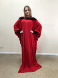 Red fee size maxi dress with hood, wiccan style dress, plus size evening clothing, loose elegant dress, witch clothing, namaz muslim hijab