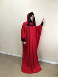 Red fee size maxi dress with hood, wiccan style dress, plus size evening clothing, loose elegant dress, witch clothing, namaz muslim hijab