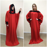 Red fee size maxi dress with hood, wiccan style dress, plus size evening clothing, loose elegant dress, witch clothing, namaz muslim hijab