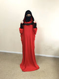 Red fee size maxi dress with hood, wiccan style dress, plus size evening clothing, loose elegant dress, witch clothing, namaz muslim hijab