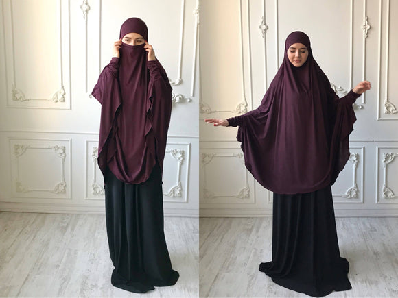 Transformer marsala Khimar, niqab burqa, granet niqab, traditional burqa, French hijab,ready to wear hijab, long hijab,burqa, long khimar