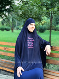 Navy blue Muslim khimar suit, long hijab, blue jilbab, i cover my head not my brain, islamic quote, iskam gift idea