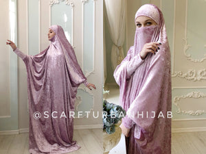 Pink velvet Khimar, muslim dress, Transformer blush jilbab nikab, traditional ready to wear hijab, prayer Dress, islamic Burqa