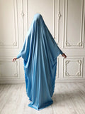 Sky blue Long Silk Khimar, Elegant blue muslim dress, Burqa, Dubai Abaya, traditional jilbab burqa, ready to wear hijab, engagement abaya