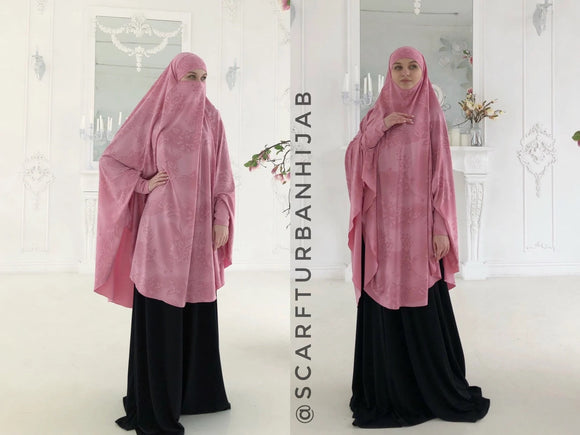 Rose shiny elegant jilbab, Islamic clothing, pink himar, ready to wear hijab, Muslim dress, niqab, burqa gift