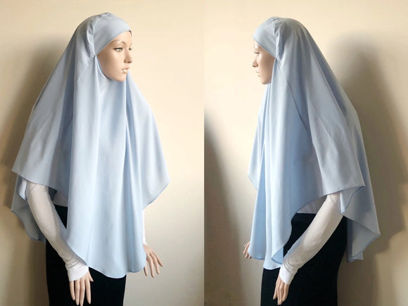 Light blue color traditional hijab, tie khimar, 1 piece ready  to wear jilbab, muslim stylish clothing, islam gift, burqa