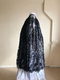 Lace embroidery black and white Afghan burqa, silk khimar cape, niqab, full long hijab, chic islamic clothing