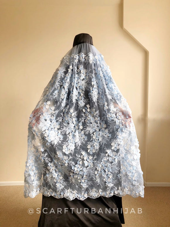 Lace embroidery black and blue Afghan burqa, silk khimar cape, niqab, full long hijab, chic islamic clothing