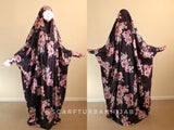 Stylish black franch jilbab with roses, Elegant khimar , Long hijab dress, islamic gift, dubai abaya, muslim covering