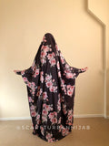 Stylish black franch jilbab with roses, Elegant khimar , Long hijab dress, islamic gift, dubai abaya, muslim covering