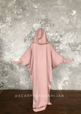 Blush pink wool fee size maxi dress with hood, Wiccan mantle dress, plus size evening clothing, wedding elegant dress, Muslim abaya