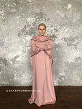 Blush pink wool fee size maxi dress with hood, Wiccan mantle dress, plus size evening clothing, wedding elegant dress, Muslim abaya