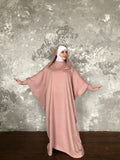 Blush pink wool fee size maxi dress with hood, Wiccan mantle dress, plus size evening clothing, wedding elegant dress, Muslim abaya