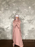 Blush pink wool fee size maxi dress with hood, Wiccan mantle dress, plus size evening clothing, wedding elegant dress, Muslim abaya