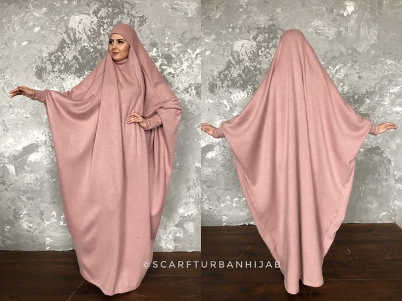 Winter blush pink Khimar Maxi dress, Transformer hijab,traditional hijab, ready to wear hijab, prayer Dress, Maxi Burqa
