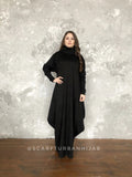 Black Winter wool dress, comfortable hijab, plus size costume, islamic clothing, engagement clothing, elegant bohemian modesty