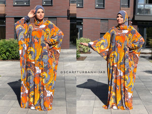 Orange and gray Maxi Dress Plus Size, Prayer dress, Farasha Caftan, Muslim dress, abaya Dress,Modern clothing, islamic Namaz Dress