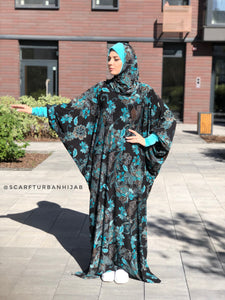 Black and turquoise Maxi Dress Plus Size, Prayer dress, Farasha Caftan, Muslim dress, abaya Dress,Modern clothing, islamic Namaz Dress