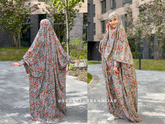 Stylish gray franch jilbab, Elegant khimar , Long hijab dress, islamic gift, dubai abaya, muslim covering