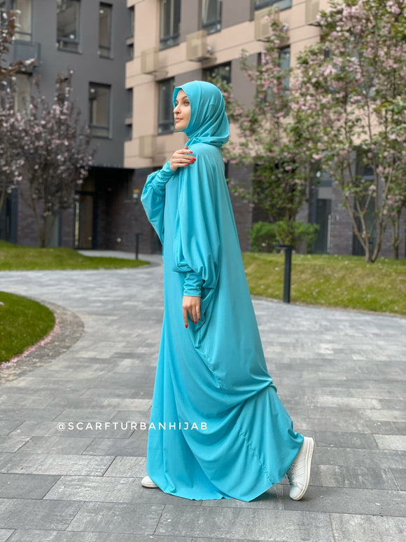 Turquoise Prayer dress free size , muslim Namaz abaya with hijab