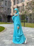 Turquoise Prayer dress free size , muslim Namaz abaya with hijab