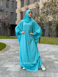 Turquoise Prayer dress free size , muslim Namaz abaya with hijab