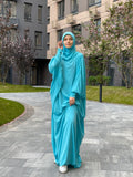 Turquoise Prayer dress free size , muslim Namaz abaya with hijab