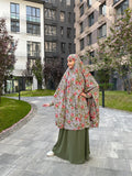 Gray summer khimar with  floral print, Elegant stylish jilbab