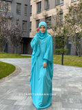 Turquoise Prayer dress free size , muslim Namaz abaya with hijab