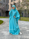 Turquoise Prayer dress free size , muslim Namaz abaya with hijab