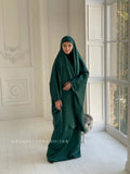 Emerald suede Khimar, elegant dark green jilbab , ready to wear long hijab with skirt, islamic gift, muslim dress