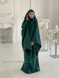 Emerald suede Khimar, elegant dark green jilbab , ready to wear long hijab with skirt, islamic gift, muslim dress