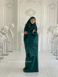 Emerald suede Khimar, elegant dark green jilbab , ready to wear long hijab with skirt, islamic gift, muslim dress