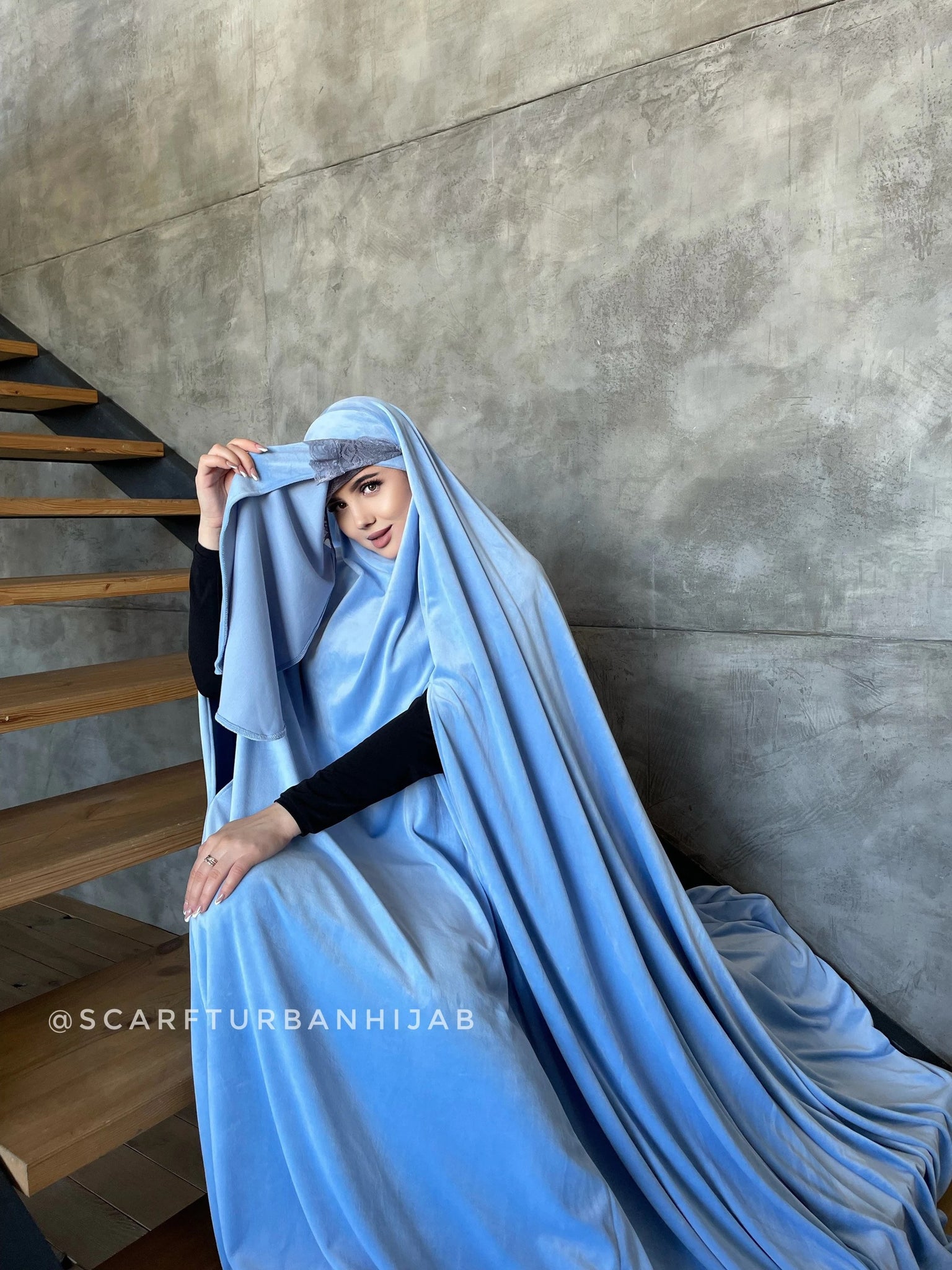 Warm blue Afghan burqa, plush velour khimar cape, niqab, full long hij – ScarfTurbanHijab