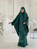 Emerald suede Khimar, elegant dark green jilbab , ready to wear long hijab with skirt, islamic gift, muslim dress