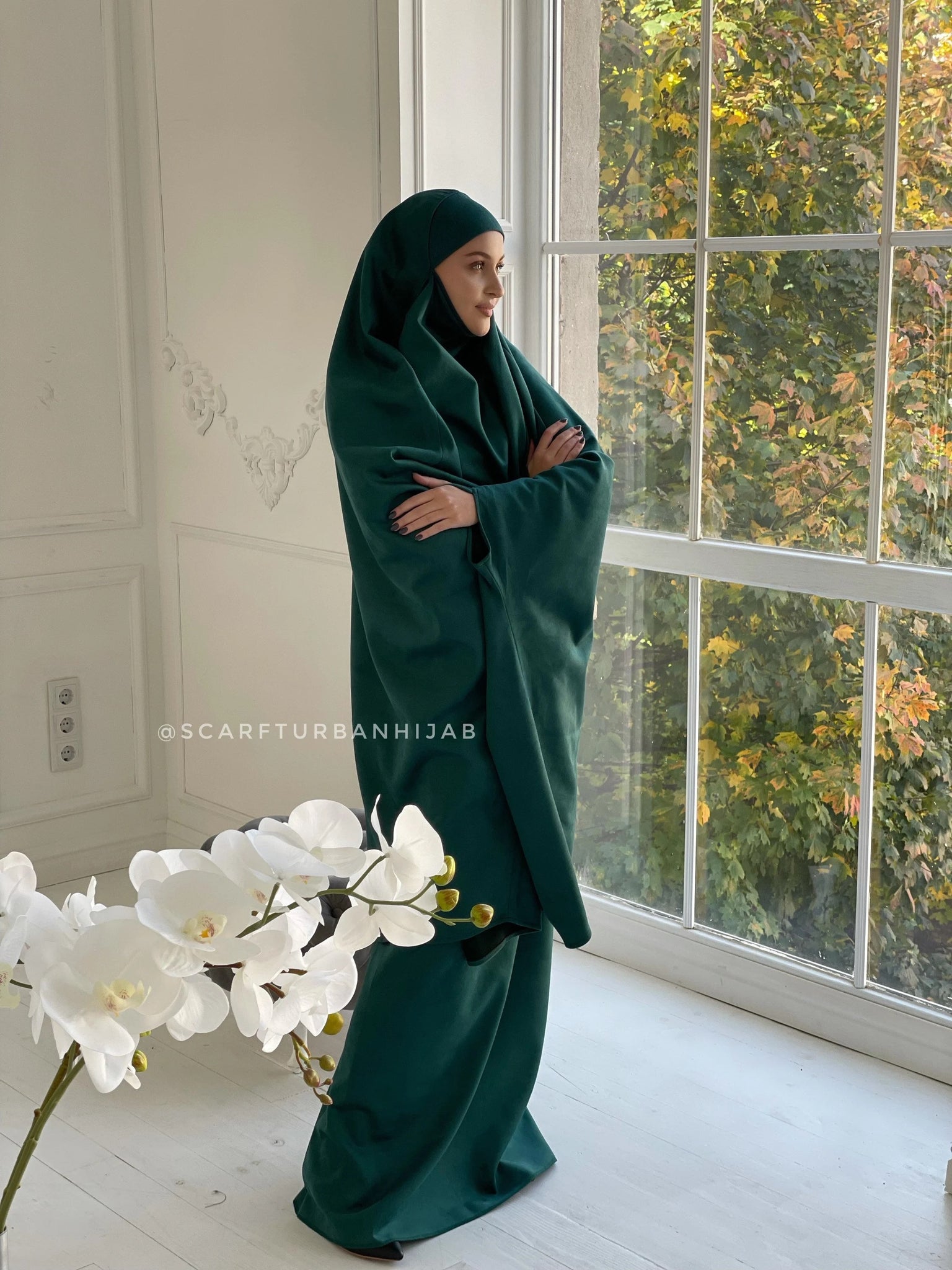 dark green dress with hijab Emerald green suede loose fit dress with attached hijab muslim abaya