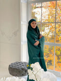 Emerald suede Khimar, elegant dark green jilbab , ready to wear long hijab with skirt, islamic gift, muslim dress