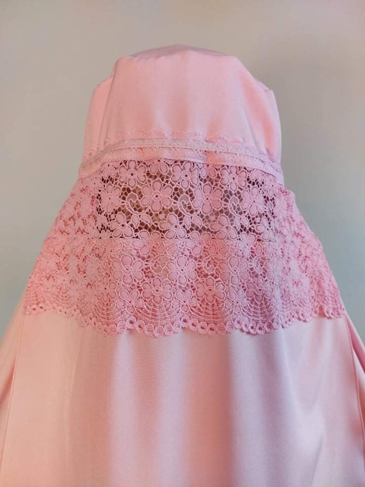 Pink Afghan burqa cape, traditional chador, full niqab , lace nikab, b ...
