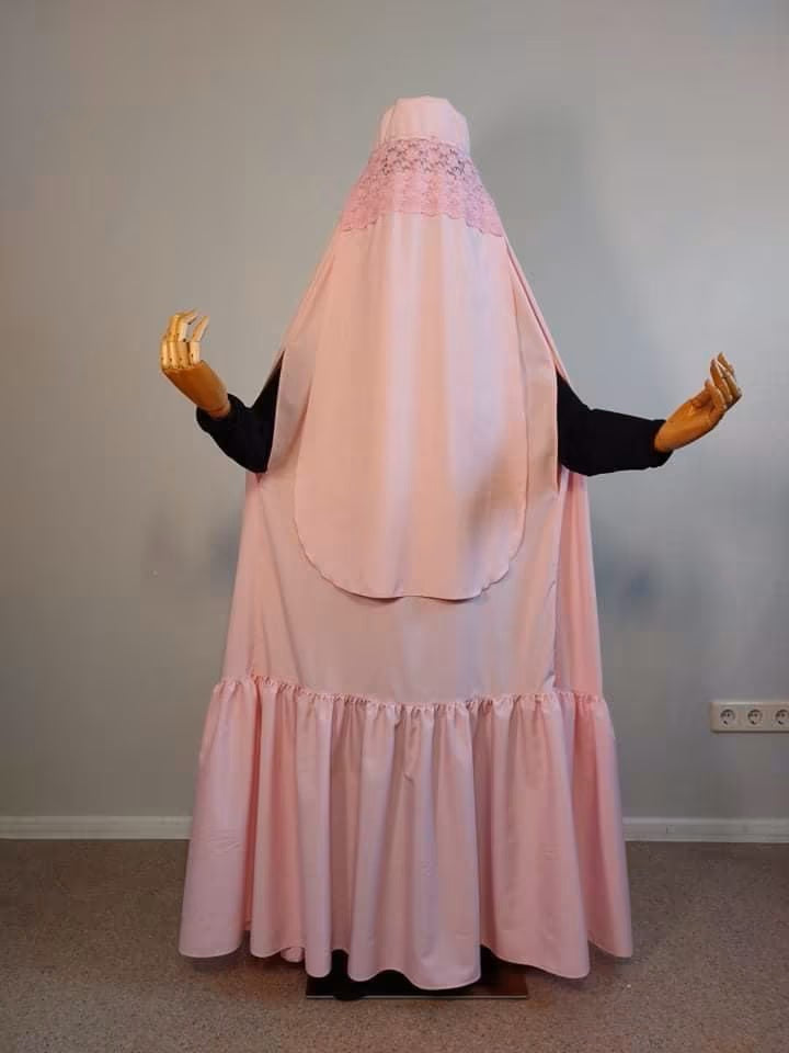 Pink Afghan burqa cape, traditional chador, full niqab , lace nikab, b ...
